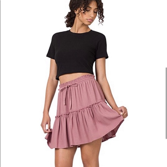 Soft linen mauve ruffle Womens skirt - Picture 4 of 4